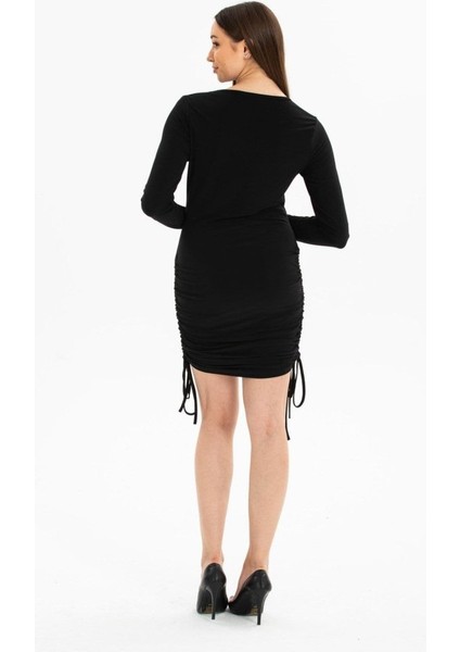 Kadın Uzun Kol Büzgü Detaylı Sandy Kumaş Ayarlanabilir Boy Fırsat Ürün Elbise fırsatları