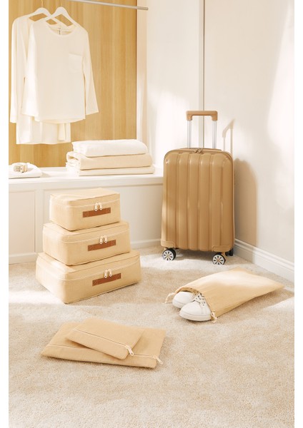 6'lı Jüt Keten Kumaş Valiz Düzenleyici Bavul İçi Organizer Set, Seyahat Hurcu