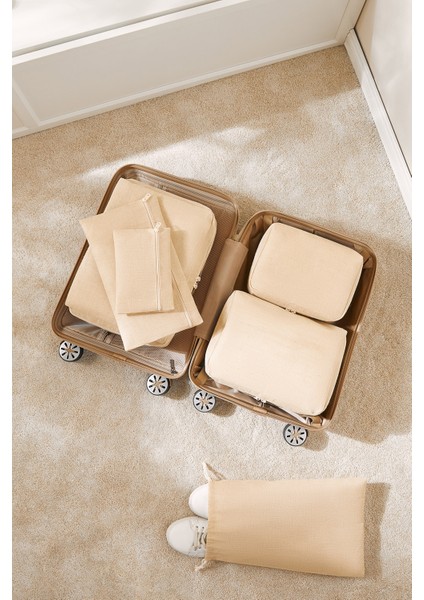 6'lı Jüt Keten Kumaş Valiz Düzenleyici Bavul İçi Organizer Set, Seyahat Hurcu fiyatları
