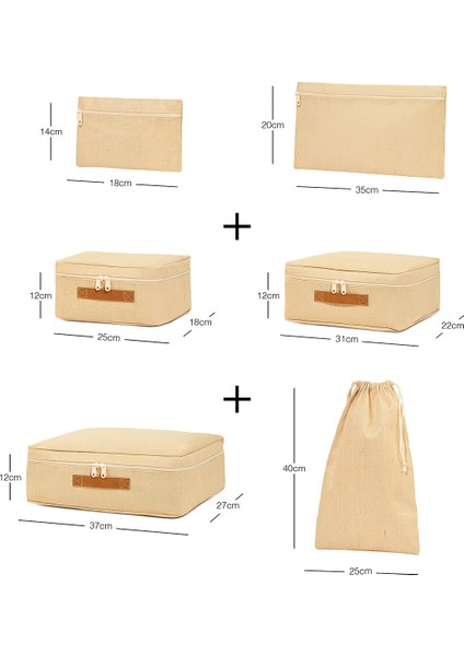 6'lı Jüt Keten Kumaş Valiz Düzenleyici Bavul İçi Organizer Set, Seyahat Hurcu