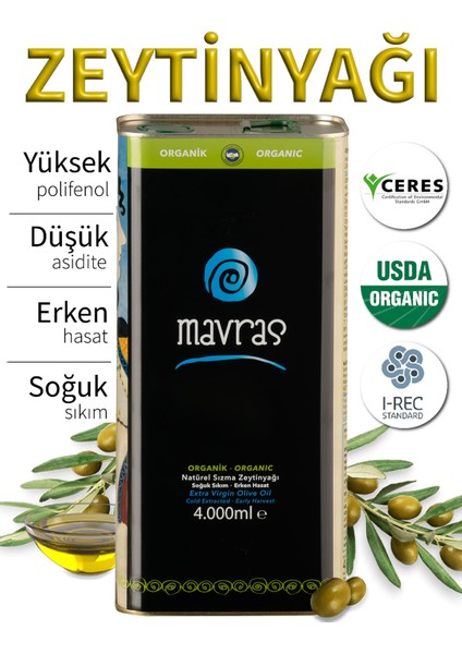 Organik Natürel Sızma Zeytinyağı 4 Lt Erken Hasat