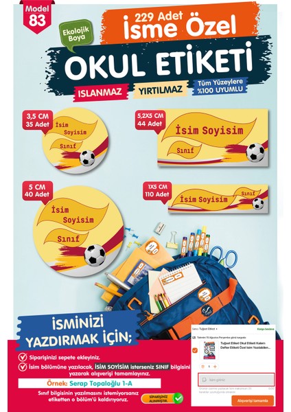 Okul Etiketi Kalem Defter Etiketi Özel Isim Yazılabilen Etiket Seti - Isim Etiketi