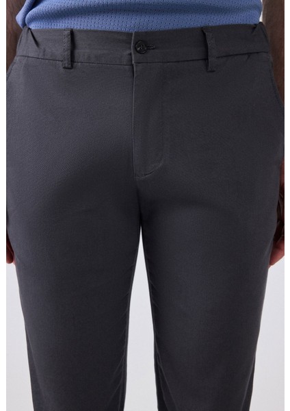 Slim Fit Antrasit Armürlü Yan Beli Lastikli Esnek Likralı Yandan Cepli Chino Pantolon 2HCC3ORT20001