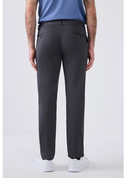 Slim Fit Antrasit Armürlü Yan Beli Lastikli Esnek Likralı Yandan Cepli Chino Pantolon 2HCC3ORT20001