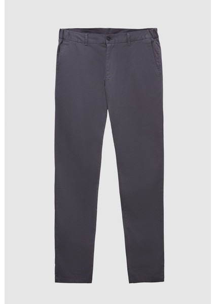 Slim Fit Antrasit Armürlü Yan Beli Lastikli Esnek Likralı Yandan Cepli Chino Pantolon 2HCC3ORT20001