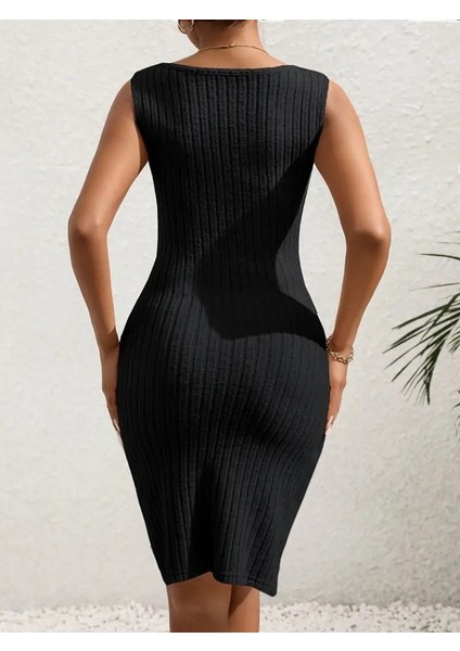 Kadın Askılı Kruvaze Yakalı Yandan Düğmeli Önden Asimetrik Kesim Detaylı Kalın Fitilli Kaşkorse Elbise modelleri