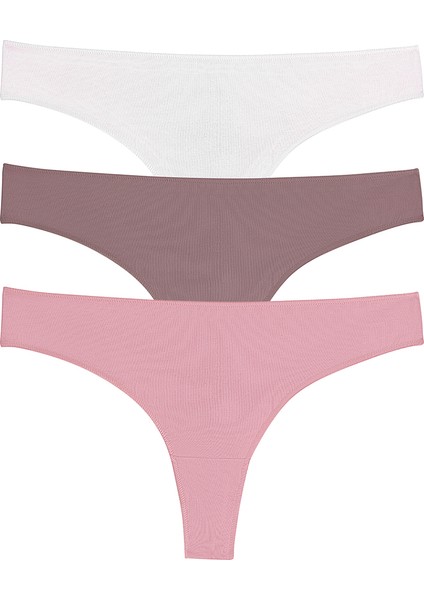3P Basic Yüksek Bel Koton Brazilian String - Ekru/Vizon/Pembe