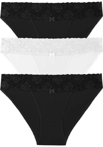 3 Lü Dantel Koton Slip Külot