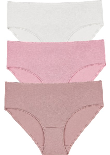 3'lü Paket Yüksek Bel Slip Külot - Ekru - Vizon - Pembe XL