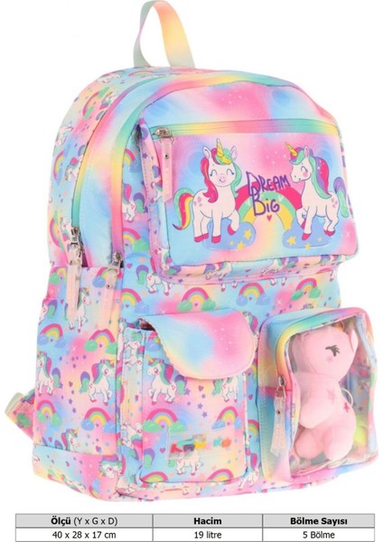 Kız Çocuk Peluş Unicornlu Ilkokul Okul Sırt Çantası - Pembe - L5243 fırsatları