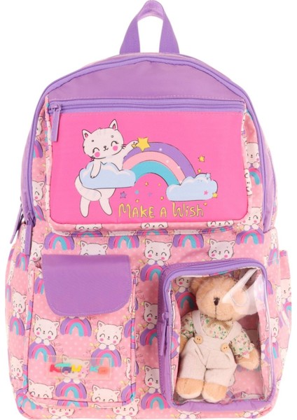 Kız Çocuk Peluş Kedili Ilkokul Okul Sırt Çantası - Pembe Mor - L5241 fiyatları