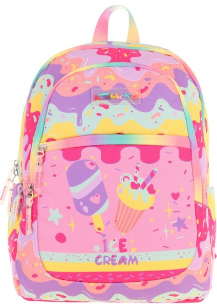 Üç Bölmeli Kız Çocuk Ilkokul Sırt Çantası (L5232) - Pembe Sarı - Dondurma Baskılı fiyatları