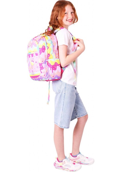 Üç Bölmeli Kız Çocuk Ilkokul Sırt Çantası (L5232) - Pembe Sarı - Dondurma Baskılı indirimleri