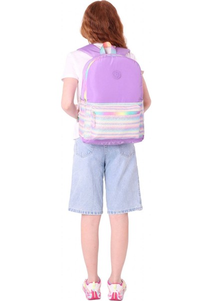 Brush Üç Bölmeli Kız Çocuk Mor Çok Renkli Okul Çantası - K1822