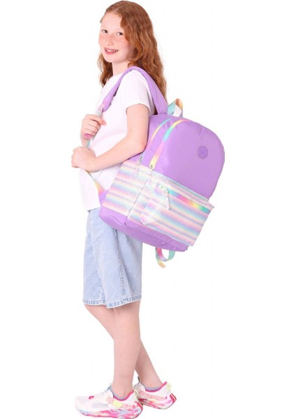 Brush Üç Bölmeli Kız Çocuk Mor Çok Renkli Okul Çantası - K1822