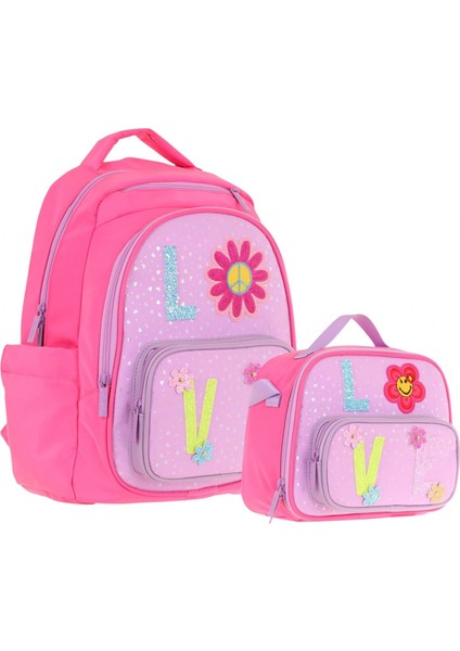 Kids Dört Bölmeli Okul Çantası ve Beslenme Çantası Seti - Simli Love Desenli - Kız Çocuk (L5211+L7211) fiyatları