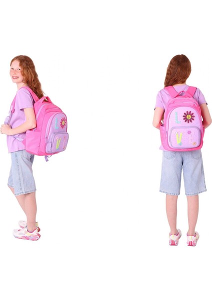 Kids Dört Bölmeli Okul Çantası ve Beslenme Çantası Seti - Simli Love Desenli - Kız Çocuk (L5211+L7211) fırsatları