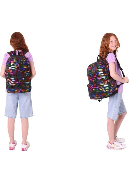 Shine Kız Çocuk Zebra Desenli Siyah Çok Renkli Ilkokul, Ortaokul Sırt Çantası ve Kalemlik Seti modelleri