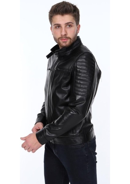 Hakiki Deri Siyah Sergio Fermuarlı Erkek Deri Ceket fırsatları
