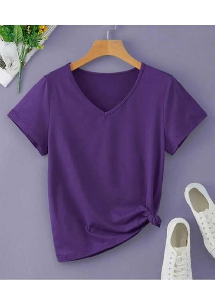 Oversize T-Shirt Baskılı Mor Renk