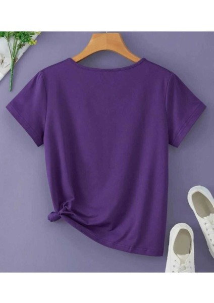 Oversize T-Shirt Baskılı Mor Renk