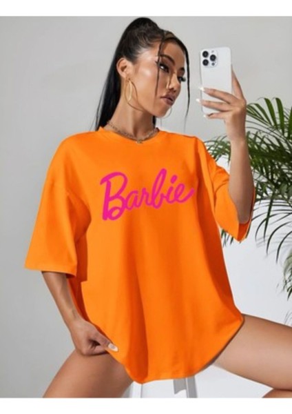 Oversize T-Shirt Baskılı Oranj Renk