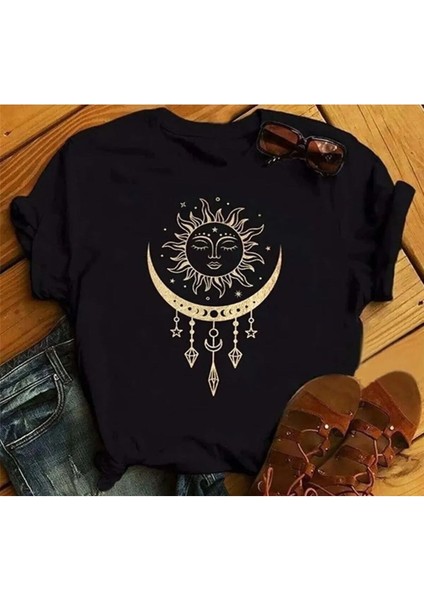 Oversize T-Shirt Baskılı Siyah Renk