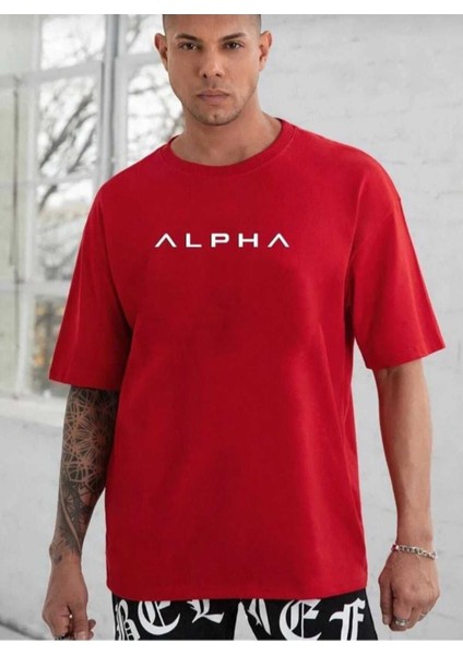 Oversize T-Shirt Alpha Baskılı Kırmızı Renk