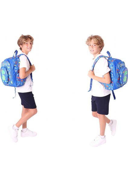 Kids Kız Çocuklara Özel (Mavi Yeşil - 3D Dinazor Detaylı) Üçlü Okul Çantası Seti fırsatları