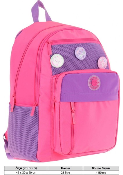 Kauko Holiday Kız Çocuk Altı Bölmeli Rozetli Okul Sırt Çantası - Pembe - K1830 fırsatları