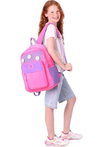 Kauko Holiday Kız Çocuk Altı Bölmeli Rozetli Okul Sırt Çantası - Pembe - K1830 indirimleri