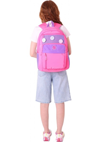 Kauko Holiday Kız Çocuk Altı Bölmeli Rozetli Okul Sırt Çantası - Pembe - K1830