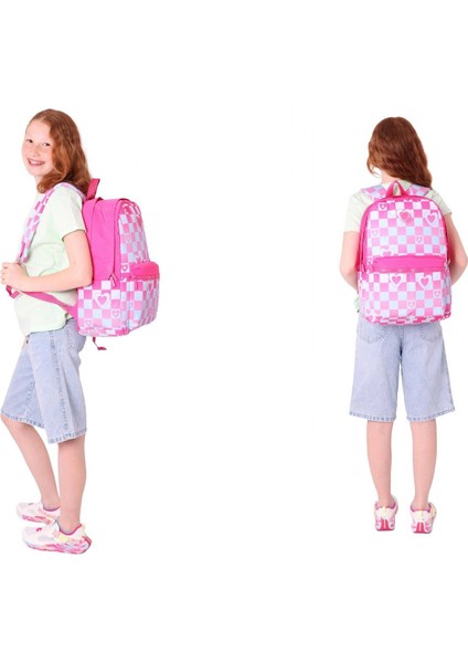 Nature Pembe Dama ve Kalp Desenli Okul Çantası ve Isı Yalıtımlı Beslenme Seti - Kız Çocuk modelleri
