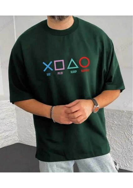 Oversize T-Shirt Game Baskılı Yeşil Renk fiyatları