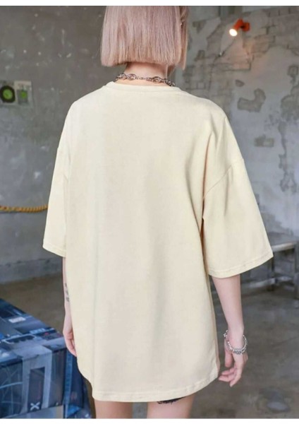 Oversize T-Shirt Majestıc Baskılı Bej Renk