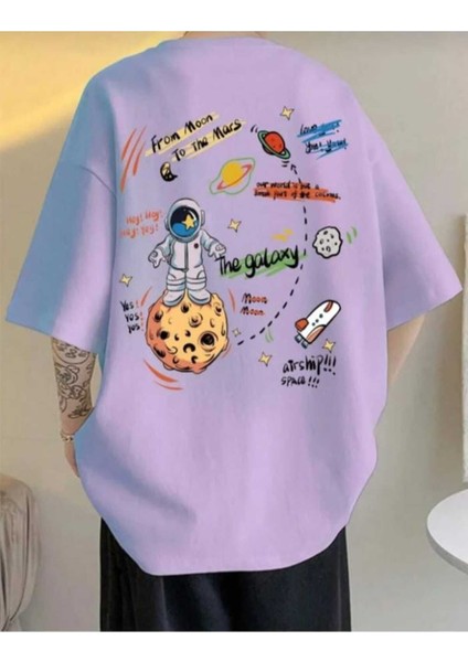 Oversize T-Shirt Baskılı Lila Renk