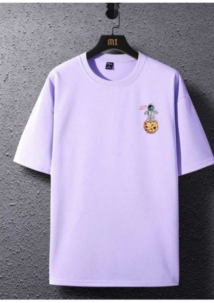 Oversize T-Shirt Baskılı Lila Renk