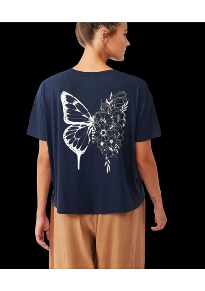Oversize T-Shirt Baskılı Lacıvert Renk