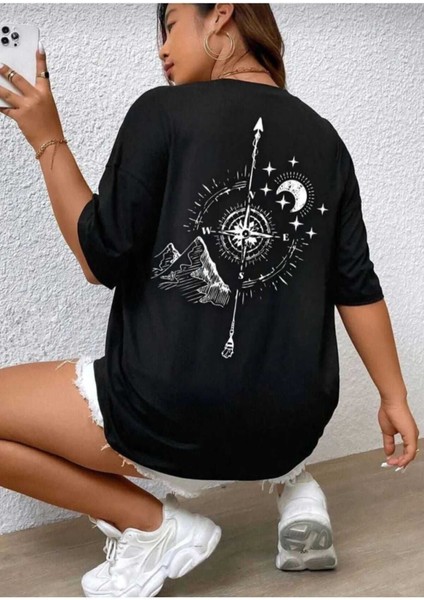Oversize T-Shirt Sırt Baskılı Siyah Renk