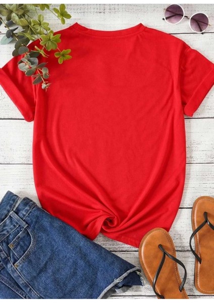 Oversize T-Shirt Baskılı Kırmızı Renk fiyatları