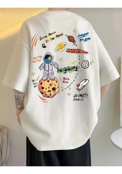 Oversize T-Shirt Baskılı Beyaz Renk
