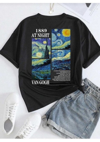 Oversize T-Shirt Vangoh Baskılı Siyah Renk