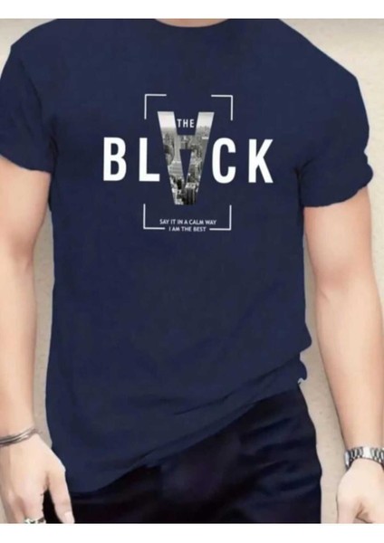 Oversize T-Shirt Black Baskılı Lacivert Renk