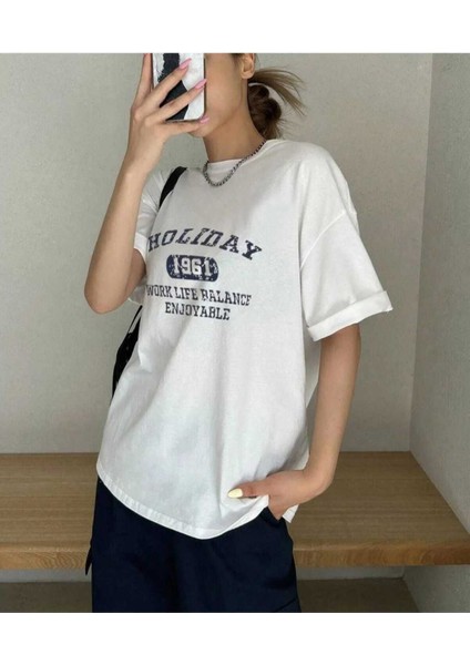 Oversize T-Shirt Baskılı Beyaz Renk fiyatları