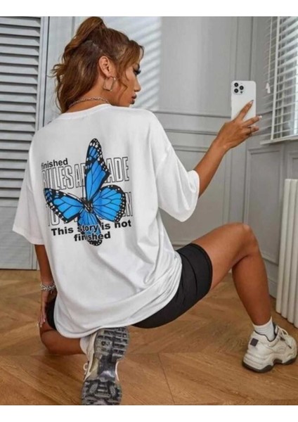 Oversize T-Shirt Baskılı Beyaz Renk