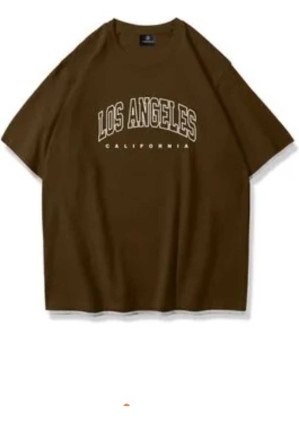 Oversize T-Shirt Baskılı Kahve Renk
