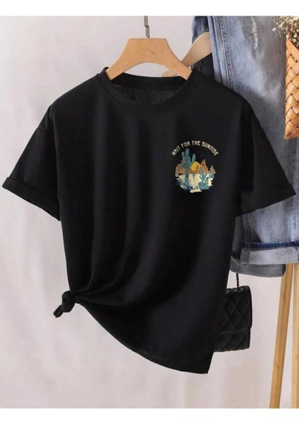 Oversize T-Shirt Arizona Baskılı Siyah Renk fiyatları