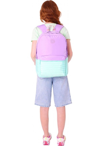 Quick Kız Çocuk Üç Bölmeli Mor Turkuaz Kapitone Detaylı Okul Sırt Çantası - K1791