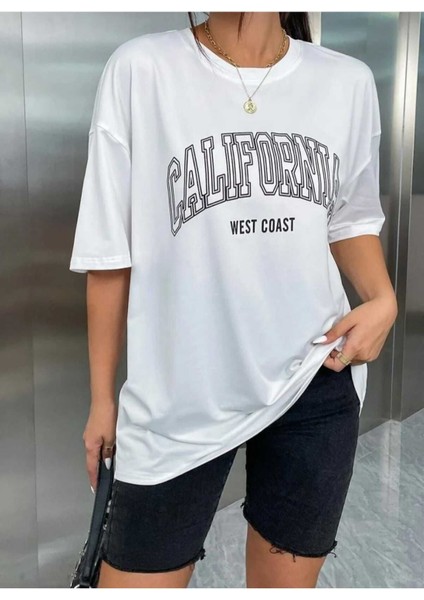 Oversize T-Shirt Baskılı Beyaz Renk
