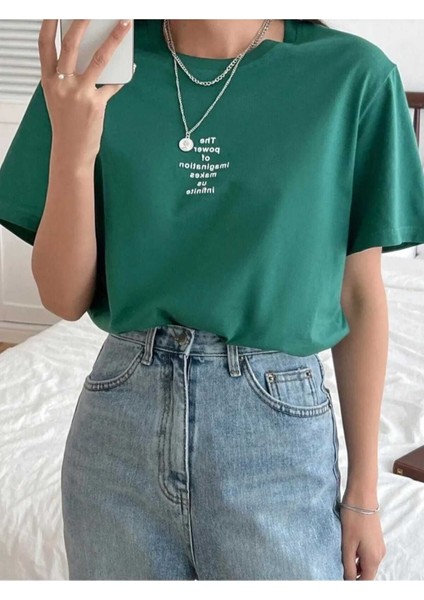 Oversize T-Shirt Baskılı Yeşil Renk